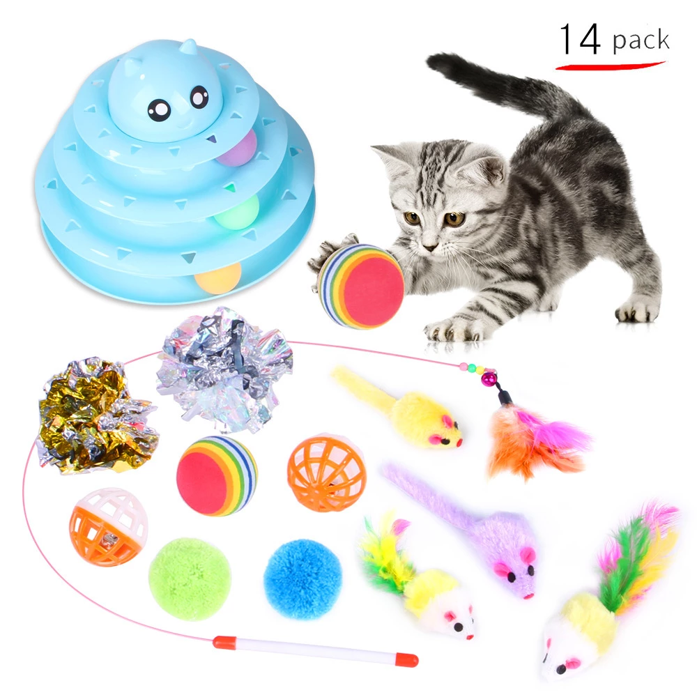 Three layer cat toy with Wand 14 pcs