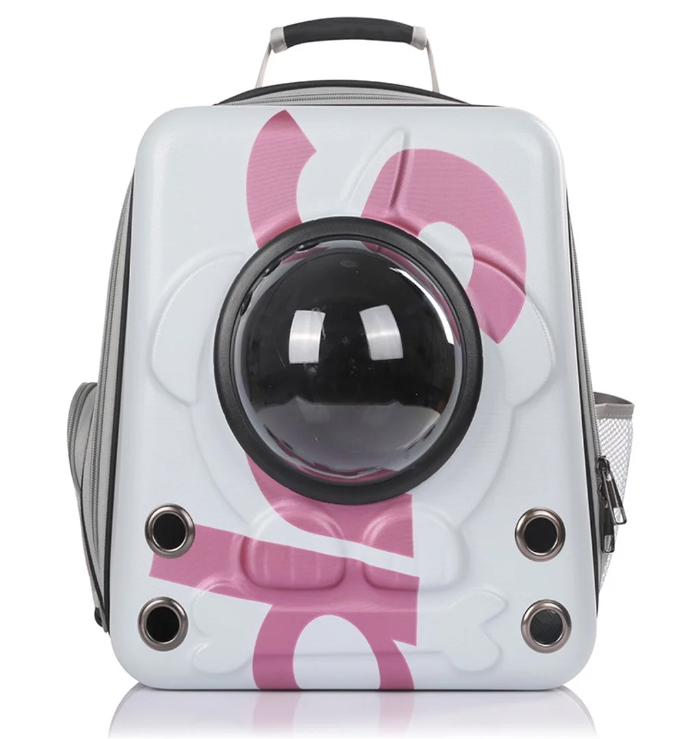 Portable pet backpack white&pink