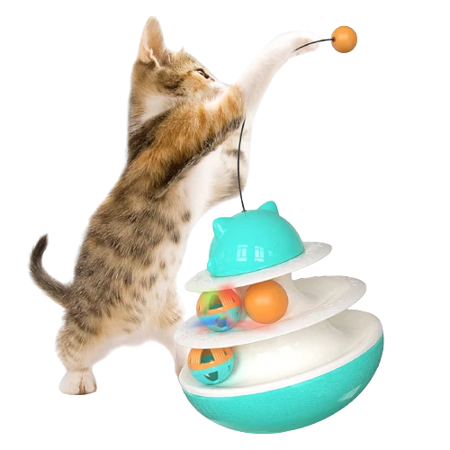 cat toy ball turntable circle with catnip, Blue