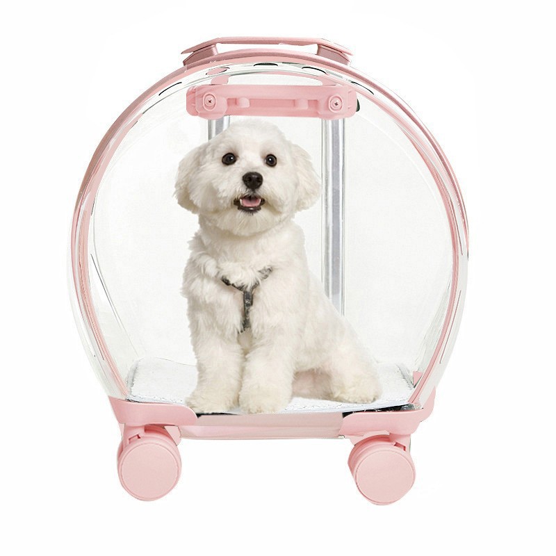 No Door Transparent Pet Trolley Case - Light Pink