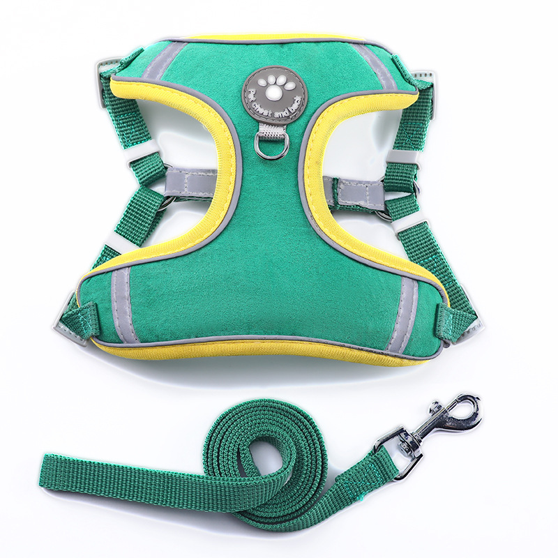  Dog Cat Harness Leash Set - Green XS size, L120*1.5cm