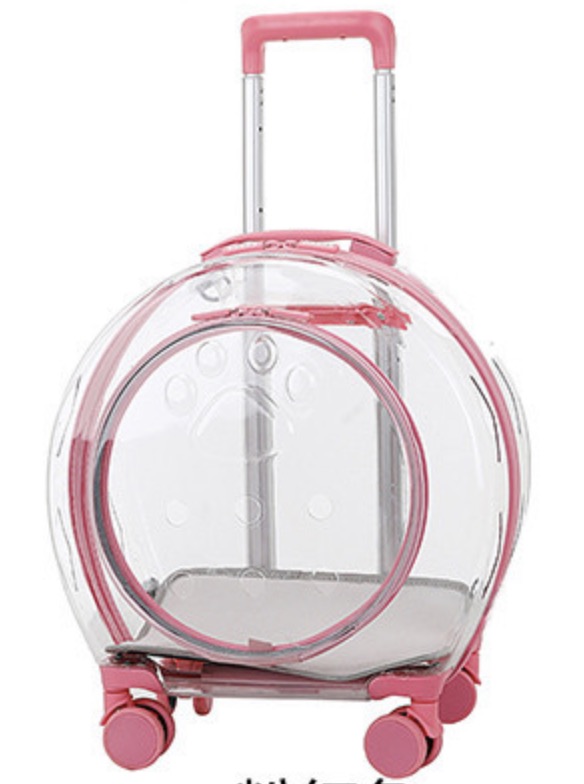 With Door Transparent Pet Trolley Case Pink