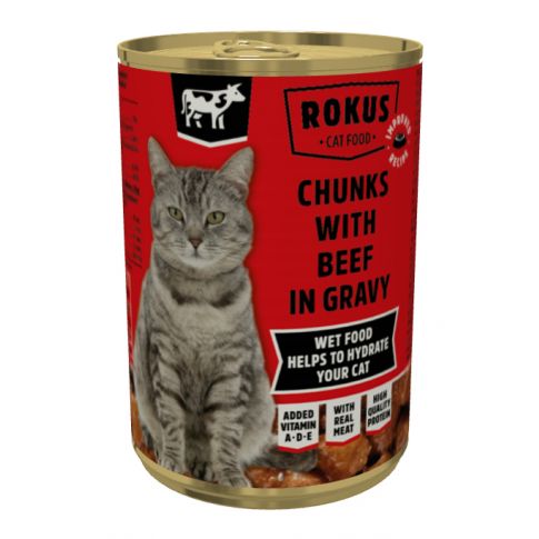 Rokus Chunks with Beef in Gravy for Cat 415 gm