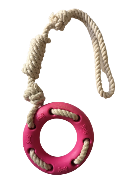Interactive Cotton Rope With Chew Ring 37cm Pink