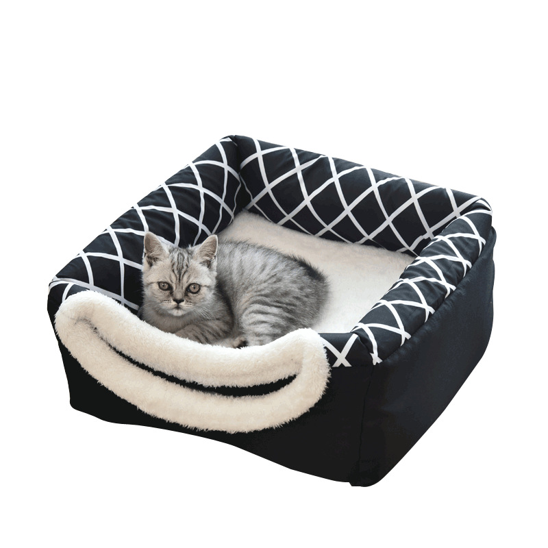Foldable Cat Nest 38*38*34cm Black with White lines